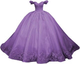 Princess Off Shoulder Sweet 15 16 Quinceanera Dresses Lace Puffy Prom Gowns Long Birthday Ball Gowns with Train