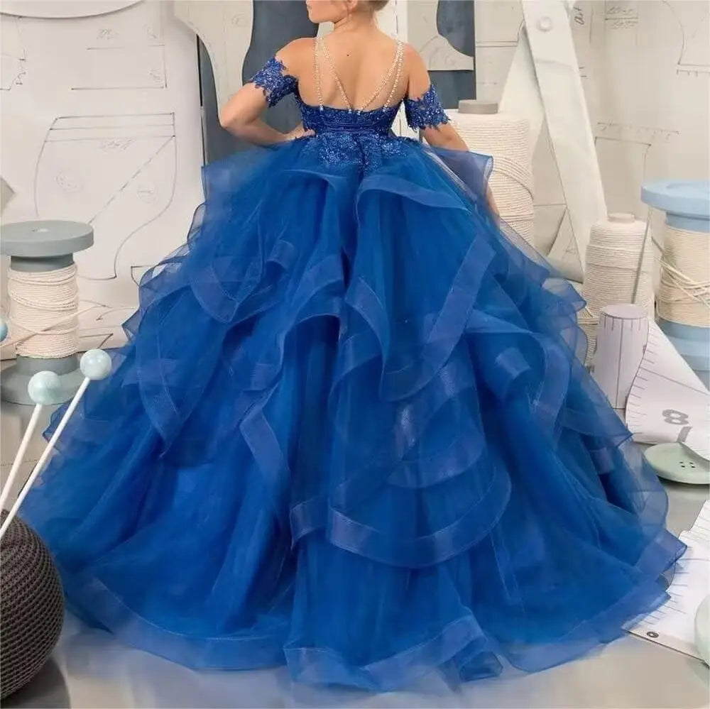 Vestidos de desfile de princesas para niñas de flores 2026 con encaje bordado, tallas grandes, tul en capas, vestidos de primera comunión para niñas. 