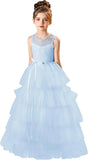 Vestidos de tul para niña de las flores para boda, vestido de encaje de primera comunión, vestidos de fiesta de desfile en capas para niñas 