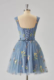 Flower Embroidery Short Tulle Homecoming Dresses for Teens Corset Mini Prom Dress Fairy Formal Party Gown Junior Bridesmaid Gown