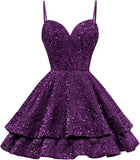 Tiered Sequin Homecoming Dresses Short for Teens 2025 Spaghetti Straps A-Line Prom Dress mini dress  party dresses