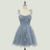 Vestidos de fiesta de tul con tirantes anudados para mujer, vestidos de novia con bordado de flores, vestidos cortos formales para fiesta, mini vestidos de bienvenida 