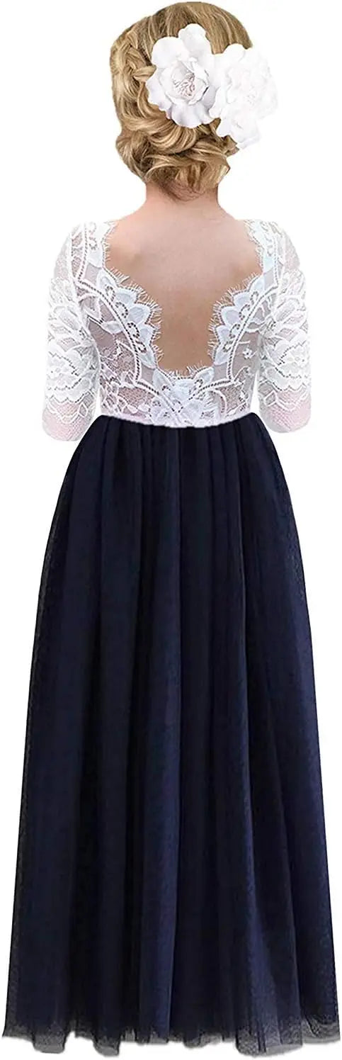 Vestido de tul con tutú recto de corte A con espalda de encaje y rosas para niña, vestido de fiesta para niña de las flores, vestidos para niñas para fiestas y bodas, vestidos de dama de honor 