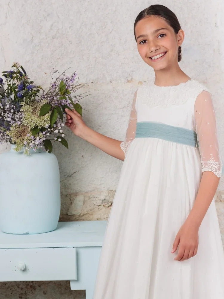 Apliques de encaje blanco con lazo, medias mangas para bodas, fiestas de cumpleaños, banquetes, vestidos de princesa y vestidos de niña de las flores. 