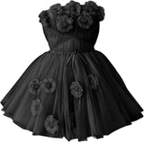 Short Strapless Tulle Cocktail Dress Floral A-Line Homecoming Gown for Teens Customizable Party Gown prom dresses  mini dress