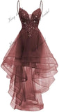 Lace Applique Homecoming Dresses 2025 High Low Spaghetti Straps Tulle Short Prom Dress for Teens Glitter Quinceanera Dress Gowns