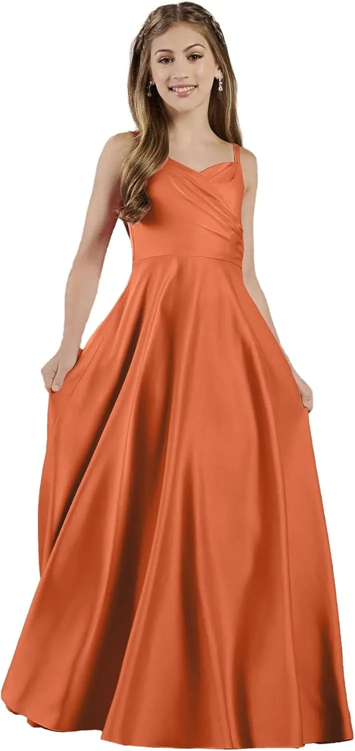 Mädchen Träger Junior Brautjungfer Kleid für Hochzeit Satin Festzug Blumenmädchen Kleider Festzug für Teenager Prinzessin Kleid 