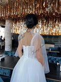 Vestidos de novia cortos de playa de tul con encaje, vestido de novia sencillo, vestido de novia blanco para mujer 2025 