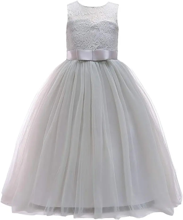 Vestido de dama de honor de encaje para niñas de flores, elegante vestido de princesa de tul largo de línea A, vestido de fiesta de boda para desfile 