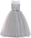 Vestido de dama de honor de encaje para niñas de flores, elegante vestido de princesa de tul largo de línea A, vestido de fiesta de boda para desfile 