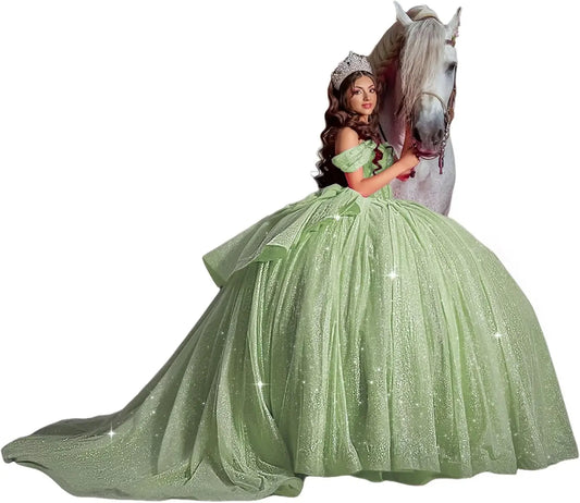 Off Shoulder Quinceanera Dresses Ball Gown Sparkly Beading Tulle Prom Dress Ruffle Layered Sweet 16 Dresses party dresses
