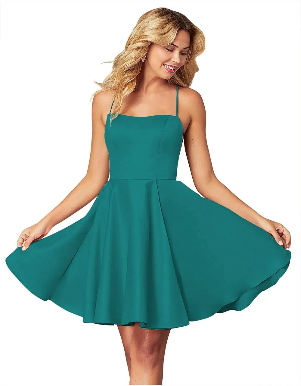 Custom Made Short Satin Homecoming Dress with Pockets Spaghetti Straps Formal Wedding Party Gowns Cocktail Clubwear Gown Dresses