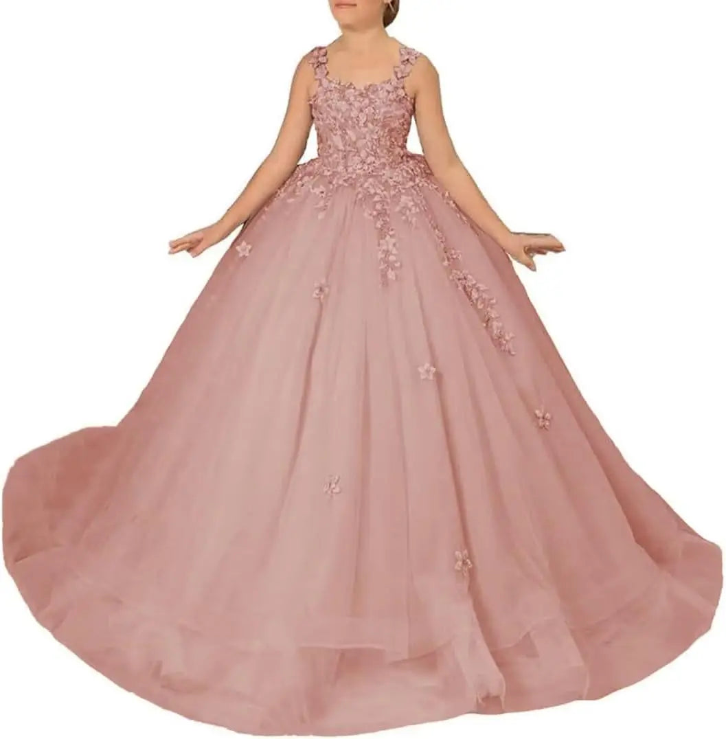 Blumenmädchenkleider für Hochzeit Spitze Prinzessin Erstkommunion Abendkleider Tüll Festzug Ballkleider Prinzessinnenkleid 