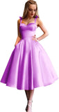 Damen Spaghettiträger Kurzes Satin Ballkleid Homecoming Kleid Sweetheart A-Linie Ballkleid Cocktailkleid mit Tasche 