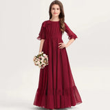 Rüschen Bodenlangen Elegante Puffy Mädchen Kinder Geburtstag Party Schöne Erstkommunion Kleider Rosa Blumenmädchen Kleider für Hochzeit 