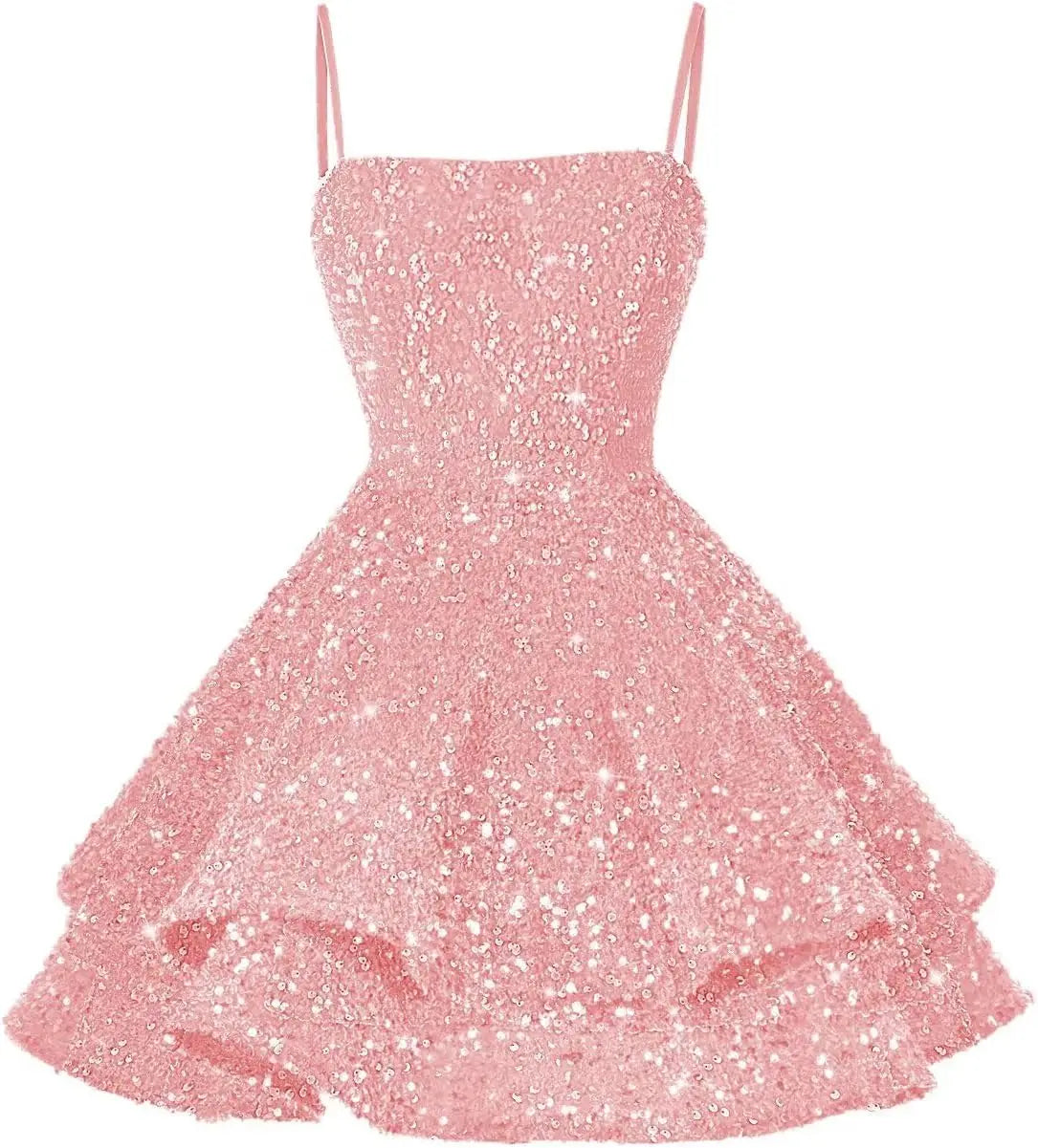 Kurze Pailletten-Heimkehrkleider für Teenager 2025, glitzernde Spaghettiträger, Sweet 16-Abschlussball-Cocktailkleid, Ballkleid, Partykleider 
