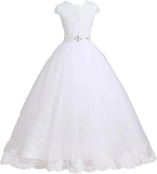 First Communion Flower Girl Dress Tulle Lace Bridesmaid Pageant Dresses Ball Gown Wedding Party Floor Length princess Gowns