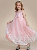 Pink Sequin White Appliques With Bow Sleeveless For Wedding Birthday Party Holy Communion Gowns Flower Girl Dresses