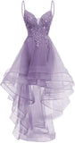 Lace Applique Homecoming Dresses 2025 High Low Spaghetti Straps Tulle Short Prom Dress for Teens Glitter Quinceanera Dress Gowns