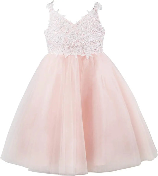 Ivory Lace Tulle Backless Wedding Flower Girl Dress Junior Bridesmaid Dresses princess Gowns girls party baby Communion Gowns