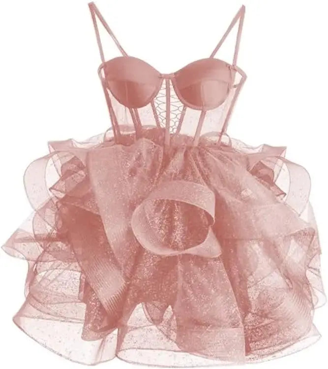 Organza Tüll Homecoming Kleider Spaghettiträger Lagen Kurzes Ballkleid Sweetheart Cocktailkleid Cocktailkleid 