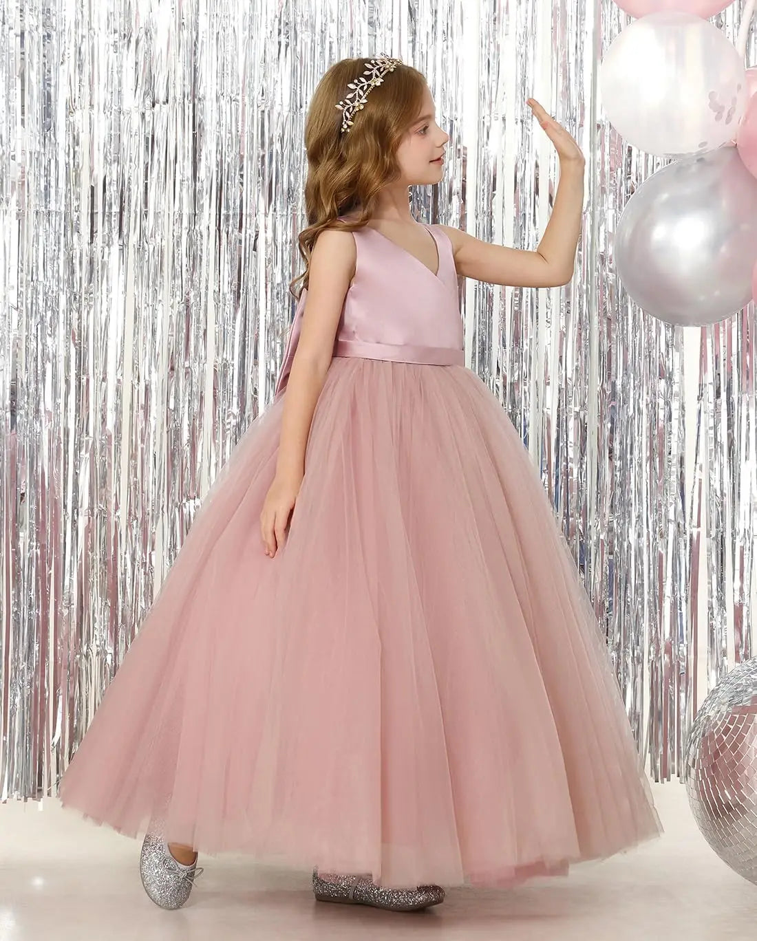 Satin Tulle Flower Girl Tutu Dress for Wedding Formal Holiday First Communion Dress with Bow pageant princess dresses for girls