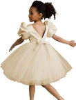 Vestidos de tul con mangas abullonadas para niña de las flores, para bodas, cumpleaños, fiestas, satén y tul con lazo. 