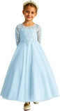 Tulle Lace Appliques Flower Girl Dresses for Wedding Long Sleeve Pageant Dress First Communion Dresses for Girls