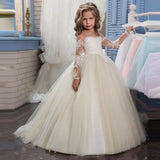Vestido de tul rosa claro con apliques blancos y manga larga para boda, fiesta de cumpleaños, comunión, personalizado, para niña de las flores 