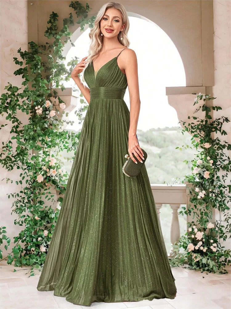 Elegant A-line Green Evening Dress Luxury Floor Length Women Backless Formal Wedding Party Prom Cocktail Dress Gowns