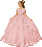 Vestido de tul para niña de las flores, para boda, con hombros descubiertos, para desfile, con flores 3D, estilo princesa, para fiesta 