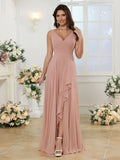 Women's V Neck Bridesmaid Dresses with Slit 2025 Chiffon A-line Formal Evening Gowns with Pockets bridesmaid dress for weddings