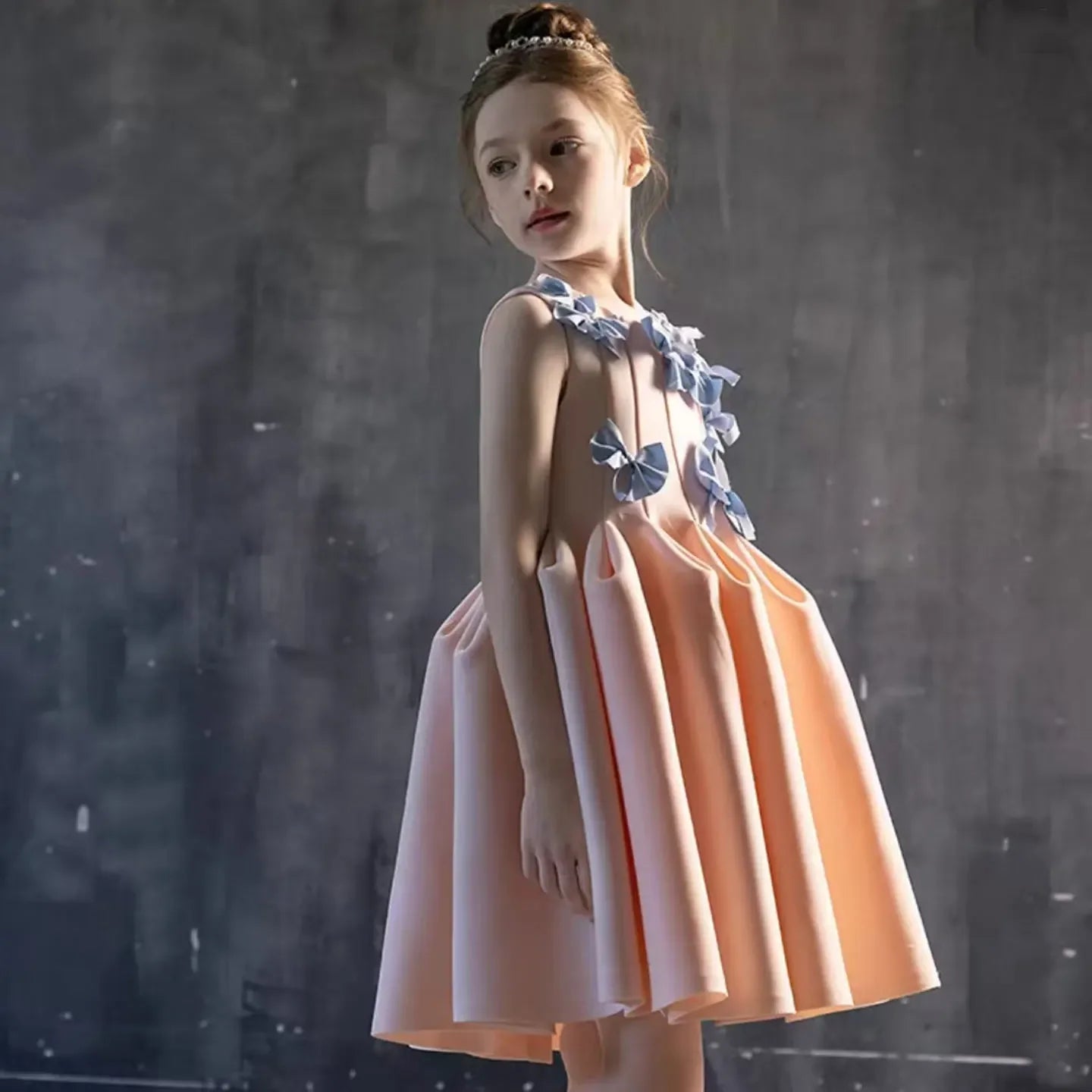 Mit Schleifen Satin Knielang Mädchen Kinder Geburtstagsfeier Erstkommunion Kleider Elegante Blumenmädchenkleider für Hochzeit 