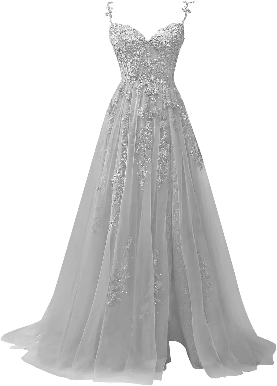 Vestidos de fiesta con apliques de encaje hechos a medida para adolescentes, vestidos largos de tul con abertura, vestidos de noche formales, vestidos de fiesta de boda 