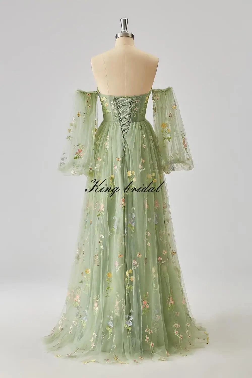 Puffy Sleeve Flower Embroidery Tulle Prom Dresses for Women Long A Line Fairy Maxi Formal Evening Party Gown Bridesmaid Dresses