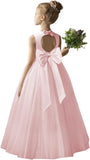 Flower Girl Dresses for Wedding Puffy Satin Tulle Princess Pageant Dress for Girls Crew Neck Tulle Bow Prom Ball Gowns