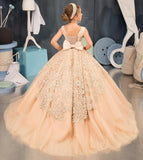Tüll-Blumenmädchenkleid für Hochzeit, Spitzenapplikationen, bestickt, Prinzessin, Kinderfestzug, Geburtstagsparty, Festzugskleider für Mädchen 