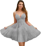 Fashion Tiered Homecoming Dresses Ruffle Tulle Mini Dresses Elegant V Neck Short Prom Dresses graduation dress