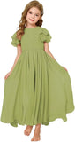 Flower Girl Maxi Dress for Wedding Bridesmaids Flowy Chiffon Teens Ruffle Sleeve Formal Party Pageant Gown princess dress