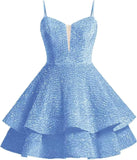 Vestidos de fiesta cortos con lentejuelas brillantes para adolescentes, de Pretty Girls Club, 2025, con tirantes finos, minivestido de cóctel formal con capas 