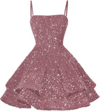 Kurze Pailletten-Heimkehrkleider für Teenager 2025, glitzernde Spaghettiträger, Sweet 16-Abschlussball-Cocktailkleid, Ballkleid, Partykleider 
