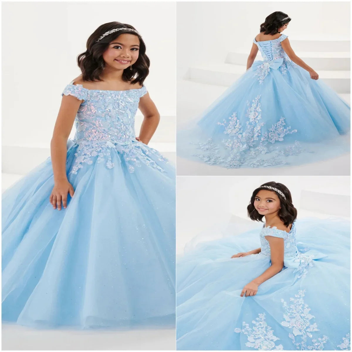 Vestido de primera comunión con apliques de encaje para niña de las flores, para boda, tul, lentejuelas, hinchado, elegante, para cumpleaños infantil. 