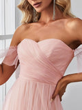 Women's Formal Dress Sweetheart Off-Shoulder Ruched Tulle Maxi Bridesmaid Dresses elegant dress women for wedding party
