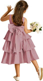 Girls Crewneck Layers Flower Girl Satin Pageant Dress with Bow Knot Backless Birthday Party Formal Dress princess dress