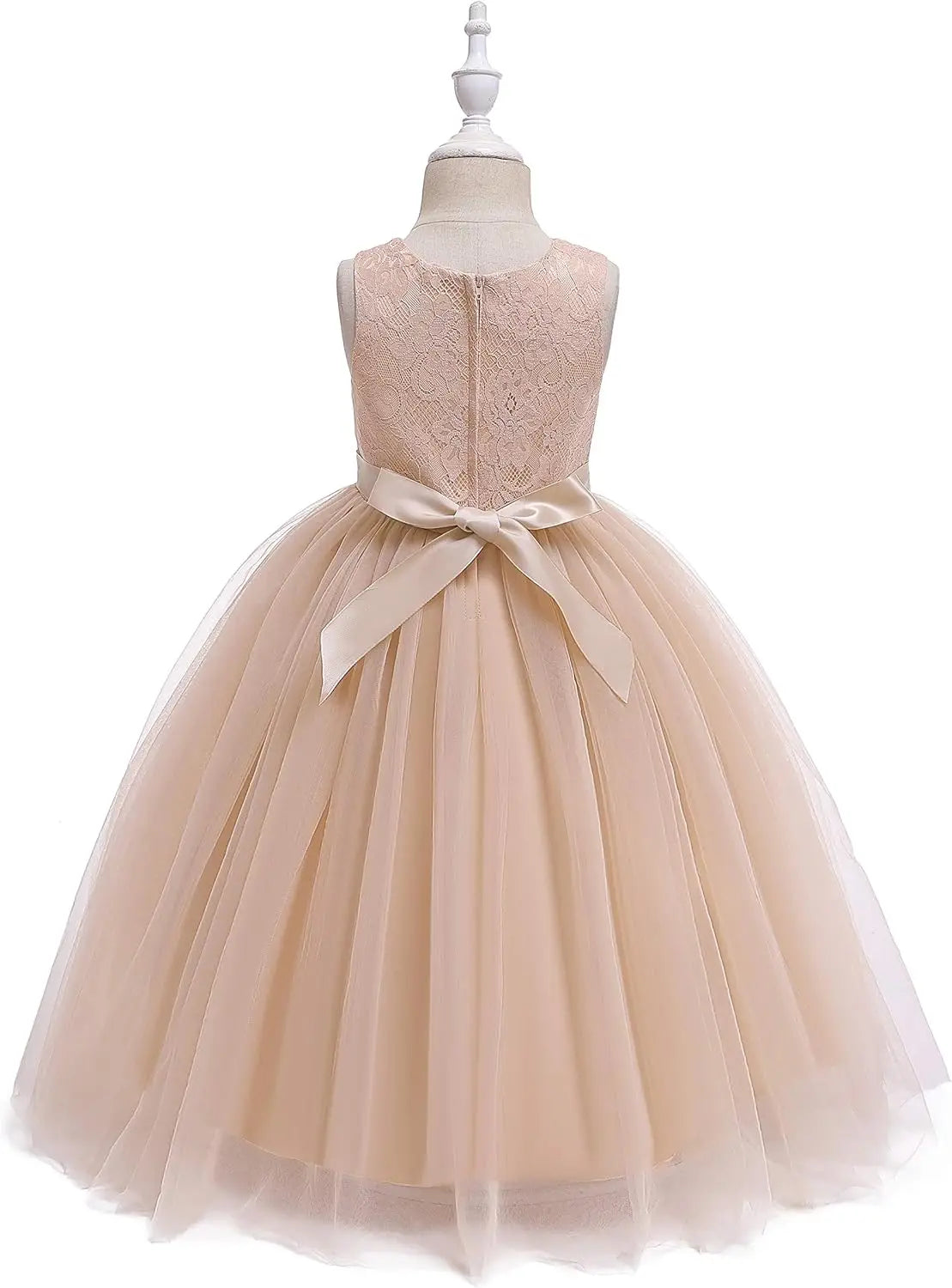 Vestido de dama de honor de encaje para niñas de flores, elegante vestido de princesa de tul largo de línea A, vestido de fiesta de boda para desfile 