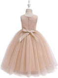 Vestido de dama de honor de encaje para niñas de flores, elegante vestido de princesa de tul largo de línea A, vestido de fiesta de boda para desfile 