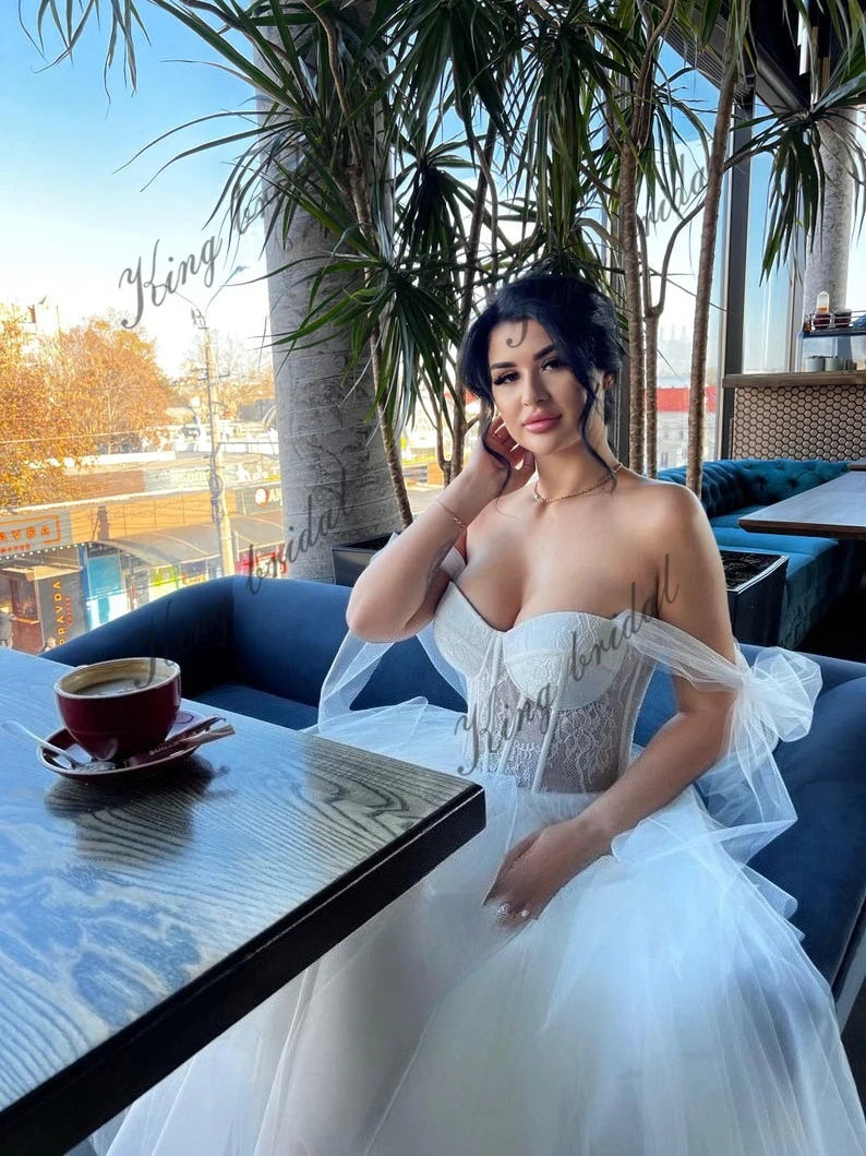 Vestidos de novia cortos de playa de tul con encaje, vestido de novia sencillo, vestido de novia blanco para mujer 2025 