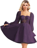 Langärmliges Tüll-Heimkehrkleid, kurzes Brautkleid, herzförmiger Ausschnitt, Spitzenapplikation, Ballkleider für Teenager, Cocktailkleid 