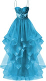Custom Made Tulle Prom Dresses for Women 2025 Spaghetti Straps Ball Gowns Lace Applique Layered Quinceanera Dresses ball gown