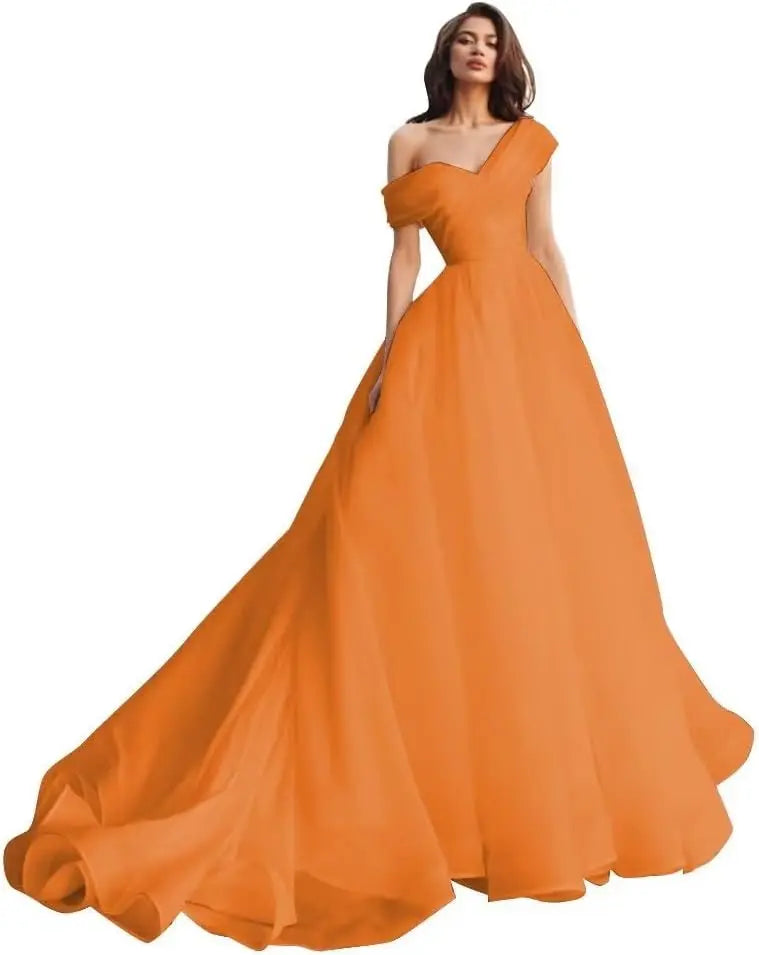 Custom made One Shoulder Tulle Prom Dresses Long Quinceanera Dress Ball Gown Organza Puffy Wedding Dress for Bride Bridal Gowns
